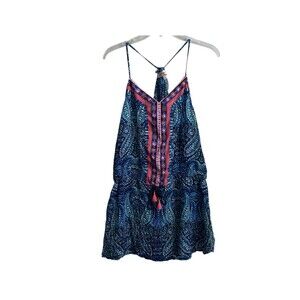 Nanette Lepore Swim Blue Spaghetti Strap Dress Cover Up‎ Tassel Tie Waist Med